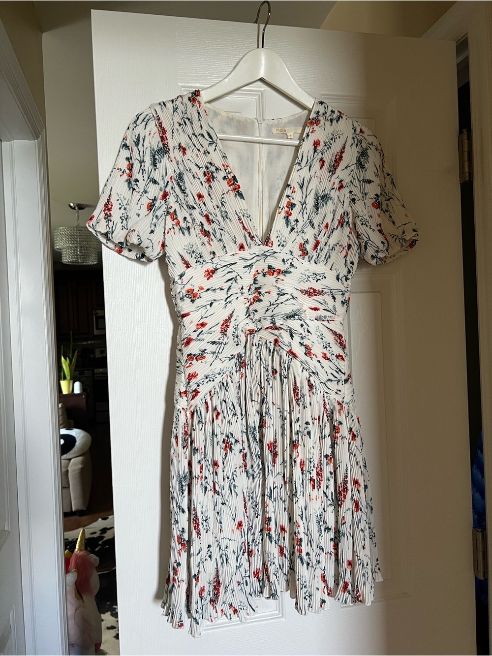 Maje White Mini Dress with Red Floral Print